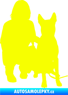 Samolepka Pes 083 pravá Německý ovčák s pánem Fluorescentní žlutá