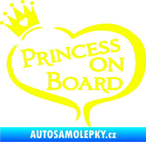 Samolepka Princess on board nápis s korunkou Fluorescentní žlutá