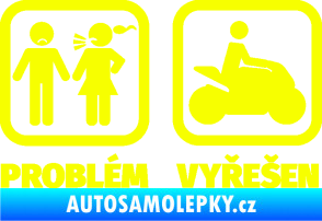 Samolepka Problém? Vyřešen 005 motorkář Fluorescentní žlutá