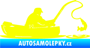 Samolepka Rybář 017 pravá rybolov v lodičce Fluorescentní žlutá