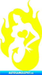 Samolepka Sexy žena 004 levá s ďáblem v těle Fluorescentní žlutá