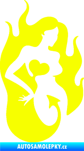 Samolepka Sexy žena 004 pravá s ďáblem v těle Fluorescentní žlutá
