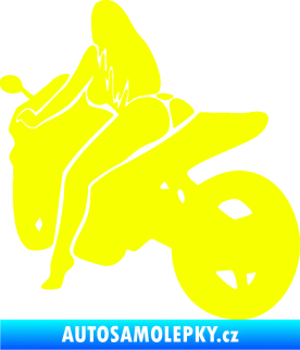 Samolepka Sexy žena na motorce levá Fluorescentní žlutá
