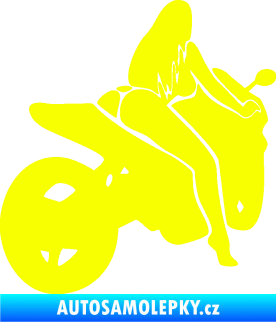 Samolepka Sexy žena na motorce pravá Fluorescentní žlutá