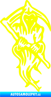 Samolepka Smrtka 010 pravá v kápi s kosou Fluorescentní žlutá