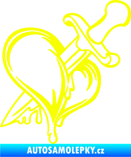 Samolepka Srdce propíchlé dýkou pravá Fluorescentní žlutá
