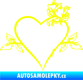 Samolepka Srdce s růží pravá Fluorescentní žlutá