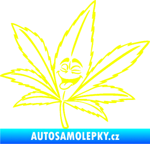 Samolepka Travka 003 levá lístek marihuany s obličejem Fluorescentní žlutá