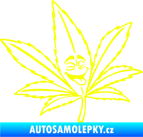 Samolepka Travka 003 pravá lístek marihuany s obličejem Fluorescentní žlutá