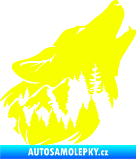 Samolepka Vlk 027 pravá s krajinou Fluorescentní žlutá