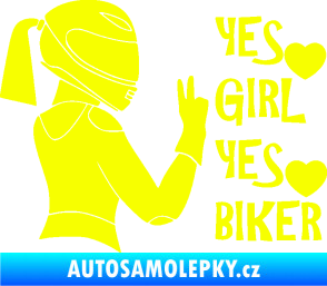 Samolepka Yes girl, yes biker motorkářka Fluorescentní žlutá