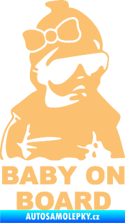 Samolepka Baby on board 001 pravá s textem miminko s brýlemi a s mašlí béžová