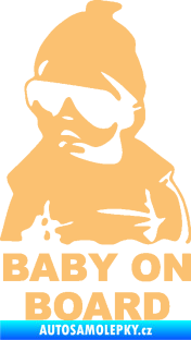 Samolepka Baby on board 002 levá s textem miminko s brýlemi béžová