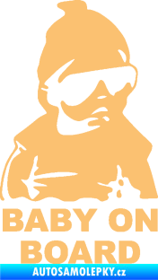 Samolepka Baby on board 002 pravá s textem miminko s brýlemi béžová