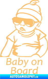 Samolepka Baby on board 003 levá s textem miminko s brýlemi béžová