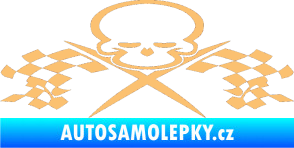 Samolepka Champion 001 lebka se šachovnicovou vlajkou béžová