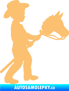 Samolepka Děti silueta 012 pravá kluk s dřevěným koníkem béžová