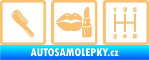 Samolepka Girl race car symboly brush, lipstick, shift béžová