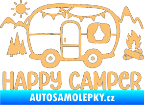 Samolepka Happy camper 002 pravá kempování s karavanem béžová