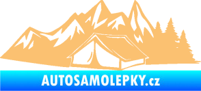 Samolepka Kempování 002 levá stan a hory béžová