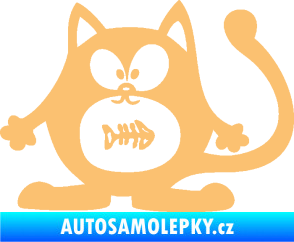 Samolepka Kočka 042 levá s rybou v bříšku béžová