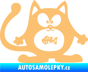 Samolepka Kočka 042 pravá s rybou v bříšku béžová