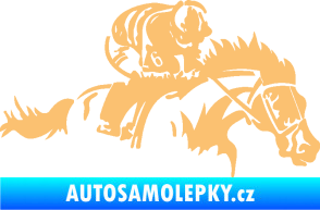 Samolepka Kůň 075 pravá závod s jezdcem, dostihy béžová