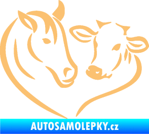 Samolepka Kůň s kravičkou v srdíčku levá láska ke zvířatům béžová