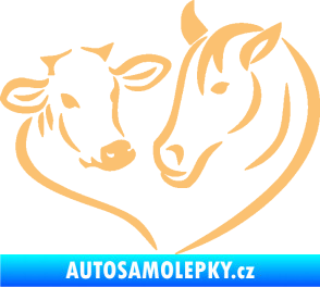 Samolepka Kůň s kravičkou v srdíčku pravá láska ke zvířatům béžová