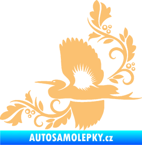 Samolepka Květina dekor 004 levá s ptáčkem béžová