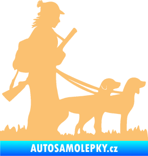 Samolepka Lov 001 pravá žena a dva psi  béžová