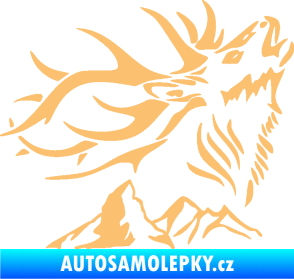 Samolepka Myslivost 003 pravá jelen a hory béžová