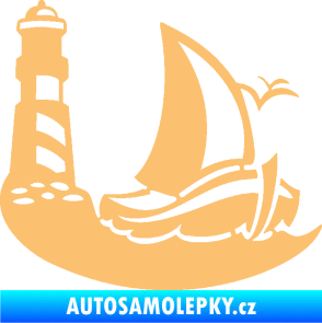 Samolepka Plachetnice 005 pravá s majákem na moři béžová