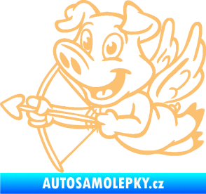 Samolepka Prase 005 levá s křídly a lukem béžová