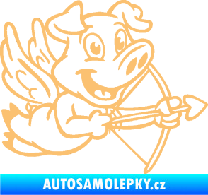 Samolepka Prase 005 pravá s křídly a lukem béžová