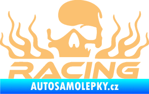 Samolepka Racing nápis s lebkou levá béžová
