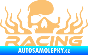 Samolepka Racing nápis s lebkou pravá béžová