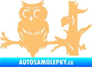 Samolepka Sova 005 levá na větvi béžová