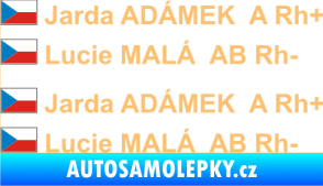 Samolepka Vlajka ČR se jménem a krevní skupinou béžová