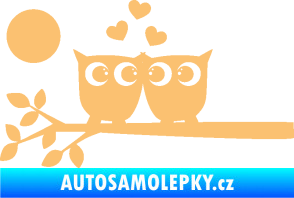 Samolepka Zamilované sovy levá na větvičce béžová