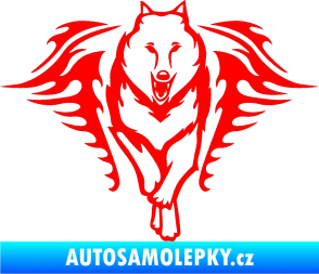 Samolepka Animal flames 039 pravá  vlk Fluorescentní červená
