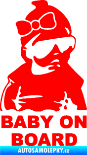 Samolepka Baby on board 001 pravá s textem miminko s brýlemi a s mašlí Fluorescentní červená