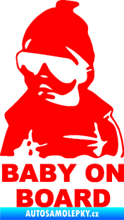 Samolepka Baby on board 002 levá s textem miminko s brýlemi Fluorescentní červená