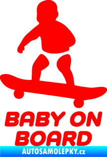Samolepka Baby on board 008 levá skateboard Fluorescentní červená