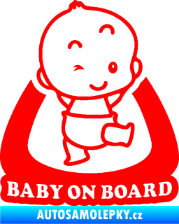 Samolepka Baby on board 011 pravá s nápisem Fluorescentní červená