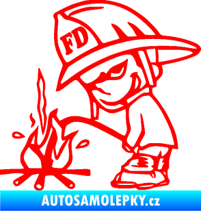 Samolepka Boy čůrá 004 hasič levá Fluorescentní červená