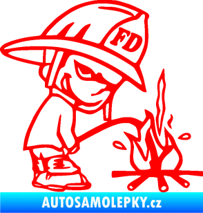 Samolepka Boy čůrá 004 hasič pravá Fluorescentní červená