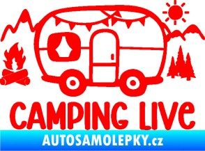 Samolepka Camping live 001 levá cestování v karavanu Fluorescentní červená