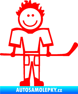 Samolepka Cartoon family kluk 002 pravá hokejista Fluorescentní červená