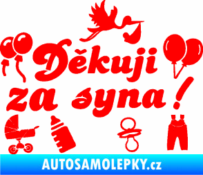 Samolepka Děkuji za syna nápis dítě v autě Fluorescentní červená